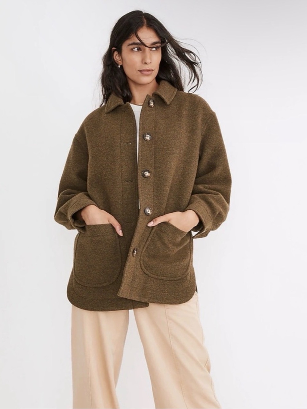 Madewell Olive Wool-Blend Pea Coat - Picture 2 of 7